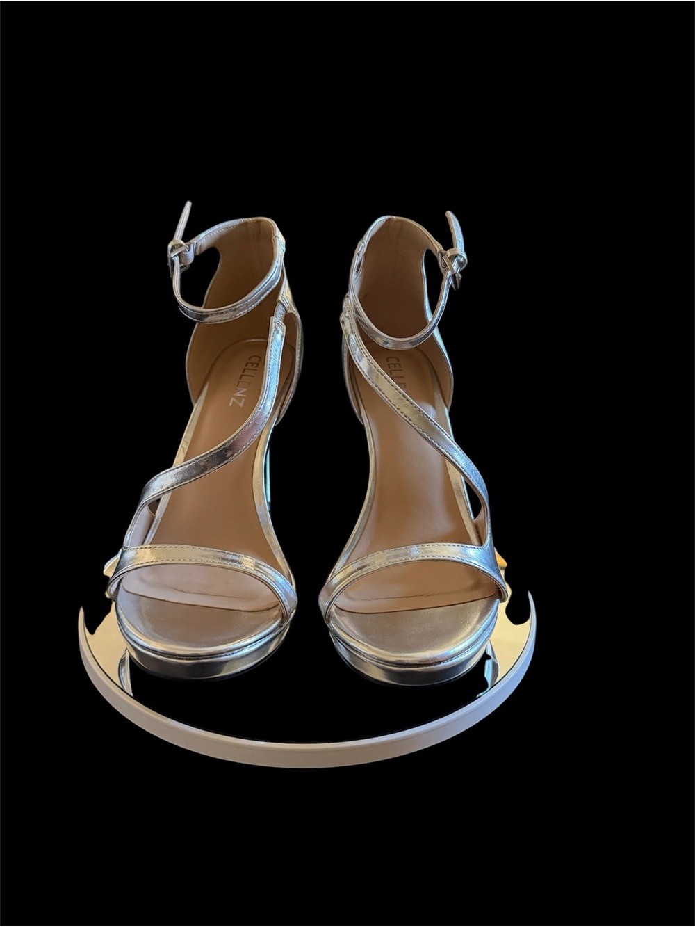 Celine Silver Metallic Strappy Ankle-Heel Sandals